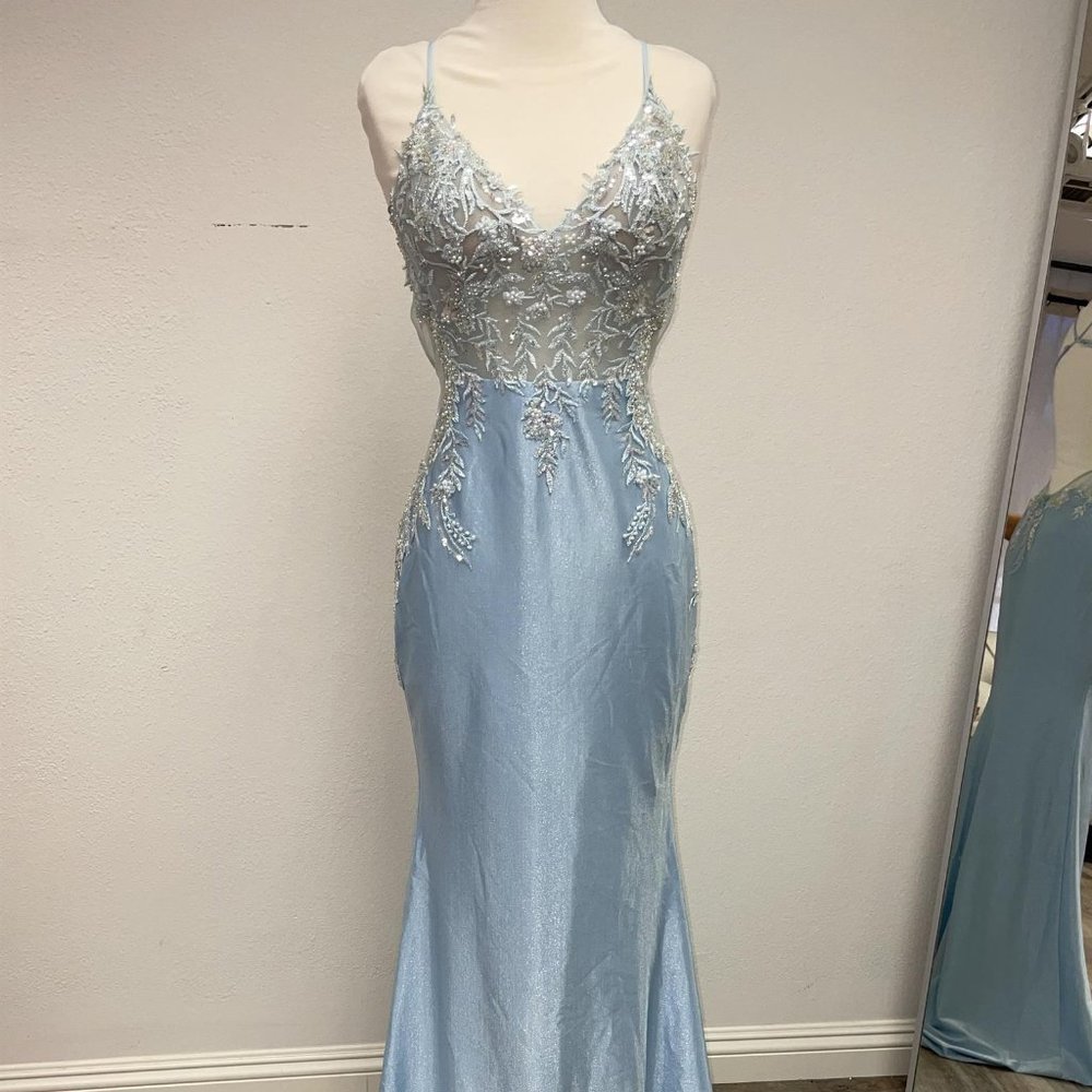 NEW LONG SLEEVELESS SHEATH DRESS V-NECKLINE AND OPEN CRISS-CROSS BACK NX G1369 - Picture 3 of 8